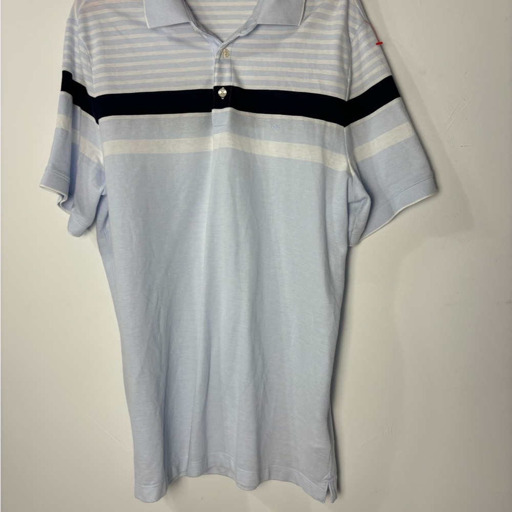 Michael Kors Light Blue and Black Striped Polo Shirt M